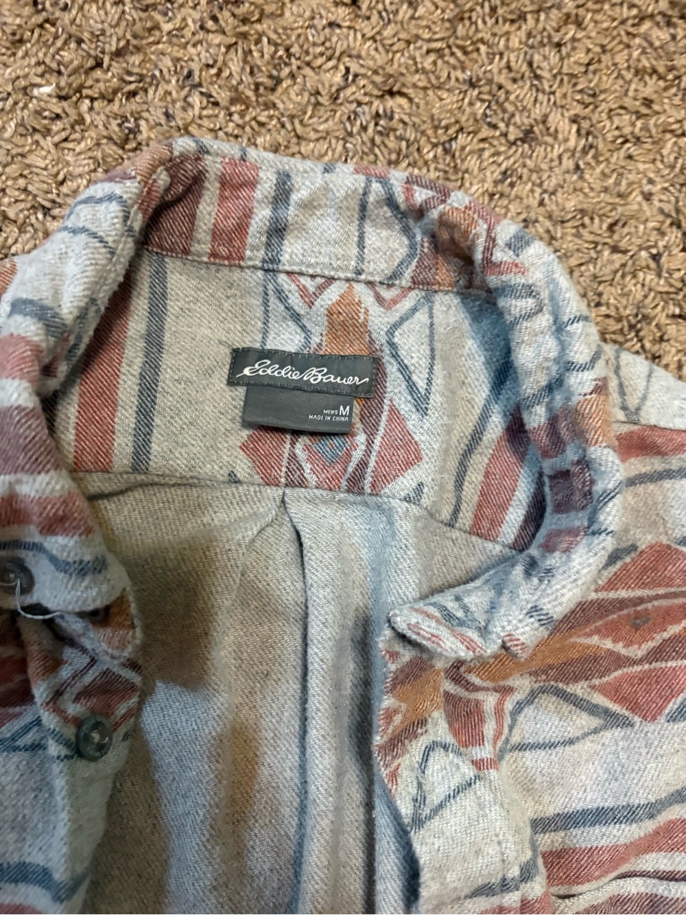 Eddie Bauer Button-Down Shirt in Rust and Light Gray Tribal Stripe